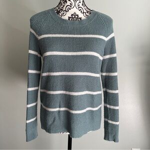 Pink Rose Green White Stripes Sweater Pullover Long Sleeve Women’s Size Medium